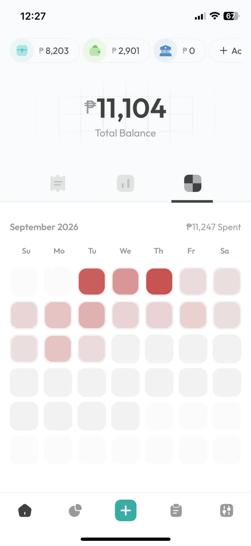 The Kashaa spending heatmap: a calendar where each day is shaded by how much was spent