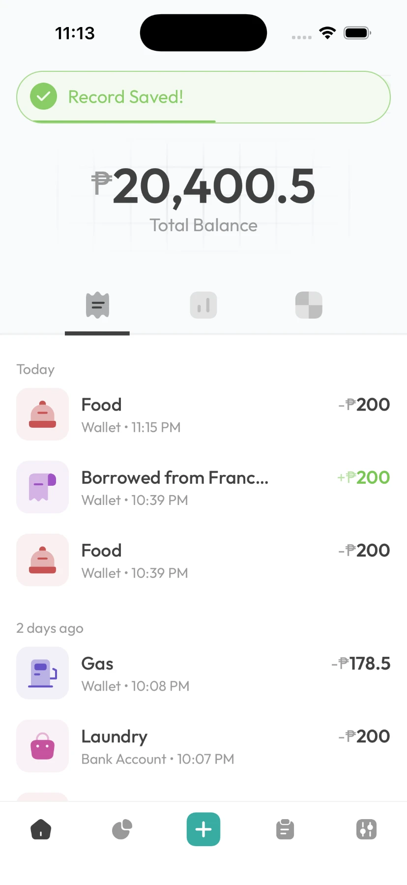 Kashaa confirming a saved record over the transaction list