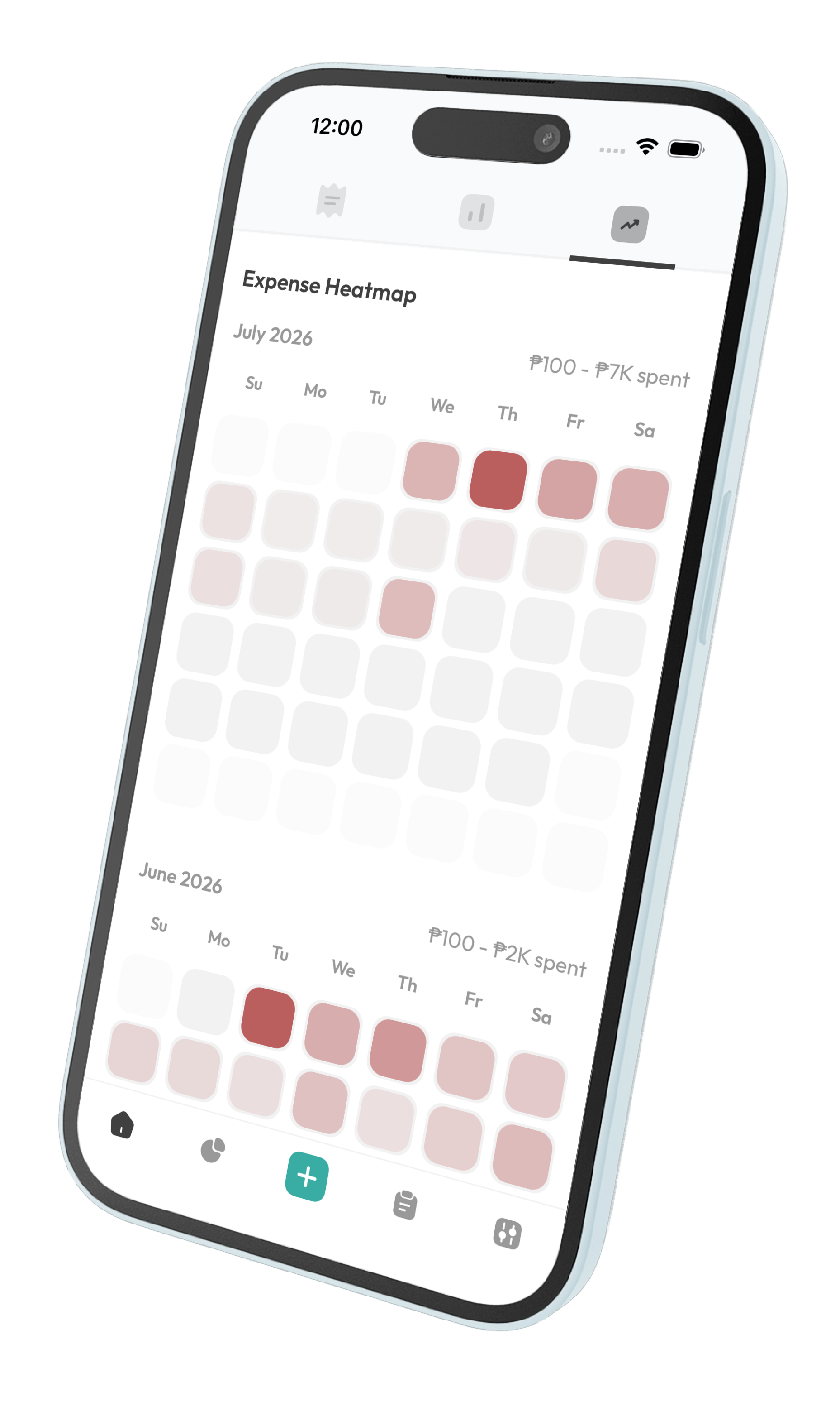 Kashaa spending heatmap calendar view for April 2026